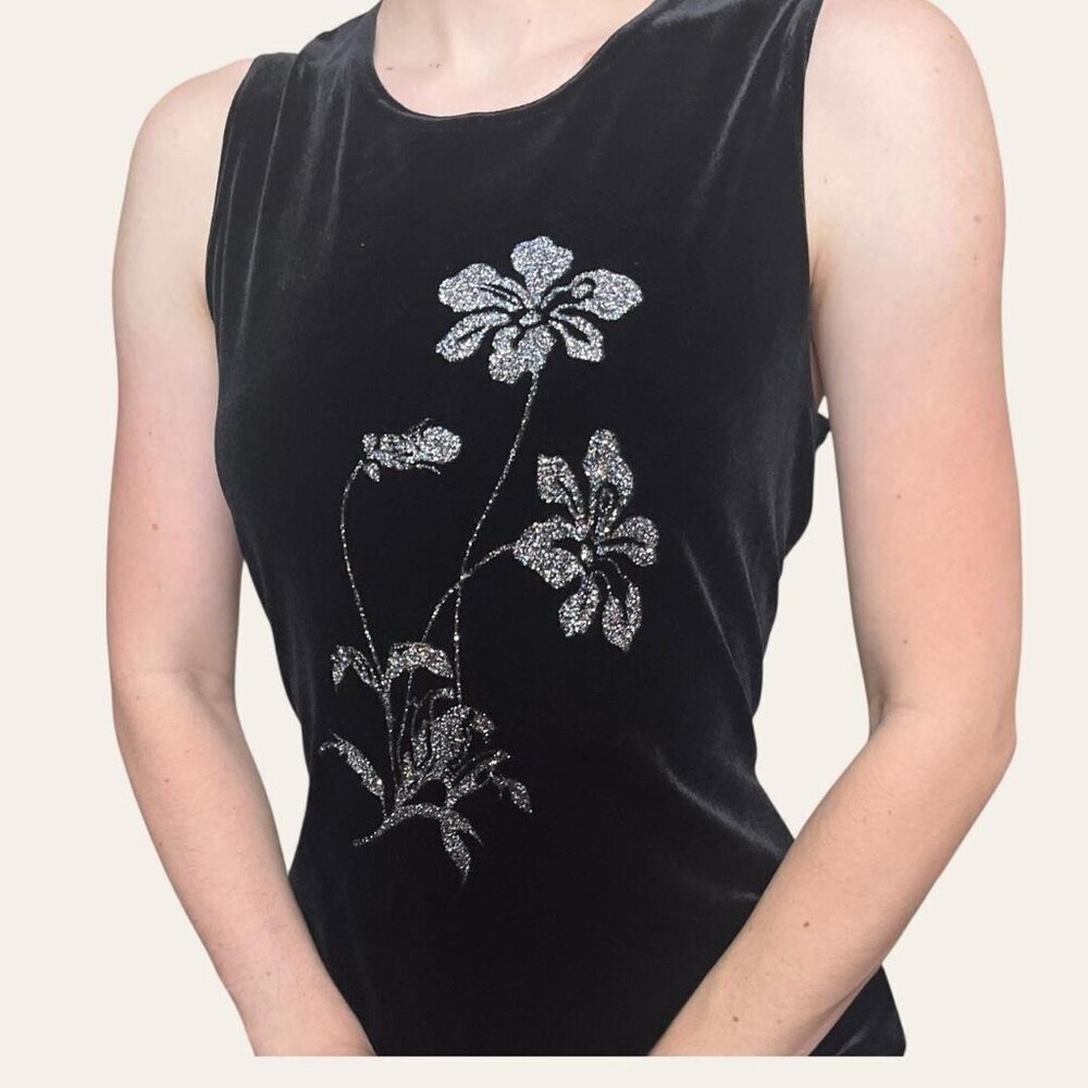 Ronni Nicole Ouida 80s/90s vintage black velvet glitter floral maxi dress small - Picture 3 of 6
